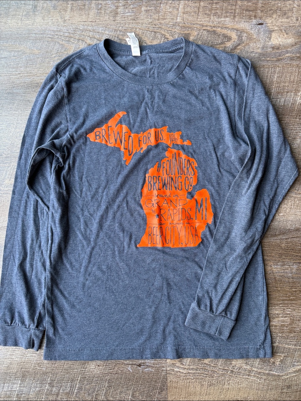 Bella Canvas Charcoal Long Sleeve Tee with Orange Michigan Graphic